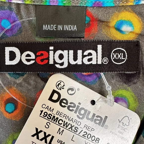 Desigual Men's XXL Polka Dot Button-Up Shirt  Multicolored Circles  - MSRP $115 - Picture 4 of 11